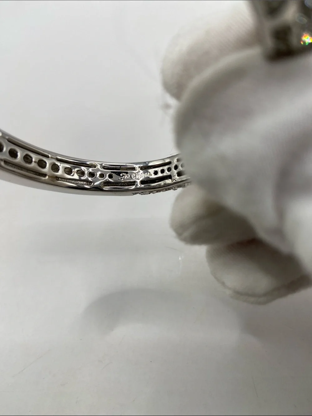 Joan Boyce Kissable Cuff Pave Crystal Hinged Cuff Bracelet Silver Tone Size M
